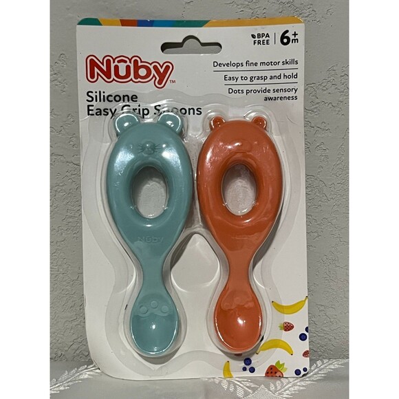 Nuby Silicone Easy Grip Spoons 2-Pack - Mouse and Bear - 6+ Months - BPA Free - Picture 2 of 6